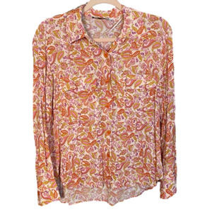 Zara Pink Paisley Print Button Up Blouse